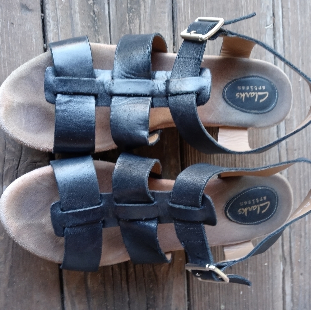 Clarks Artisan Women’s Sandals Size 10 M Black Lea - Picture 3 of 9